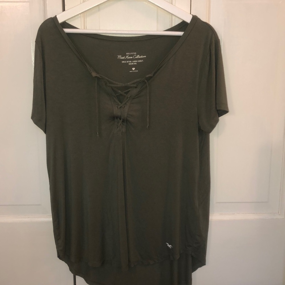 Olive green lace up T-shirt